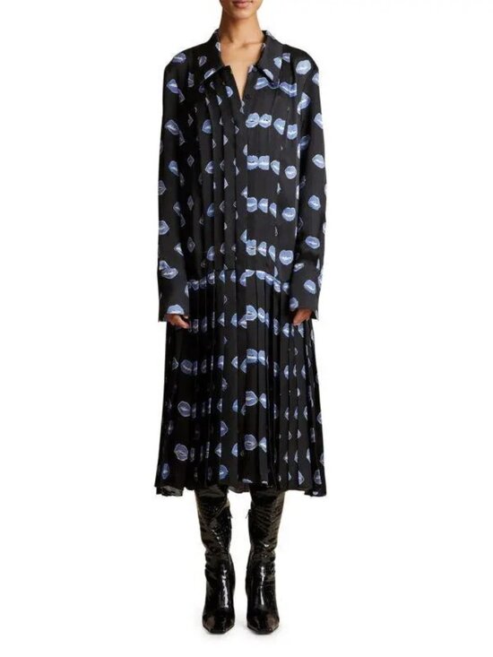 KHAITE Dresses & Skirts - KHAITE Pre-Fall 2023 Lip Print Pleated Silk Dress Size 6